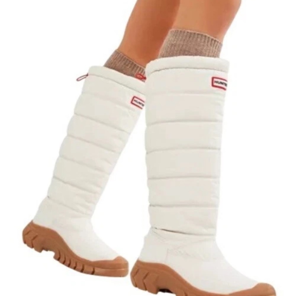 Hunter White and Tan Knee-High Boots - Picture 2 of 5